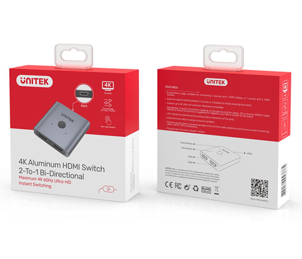 UNITEK Dwukierunkowy Switch HDMI 2.0 4K V1127A - 687021 - zdjęcie 2